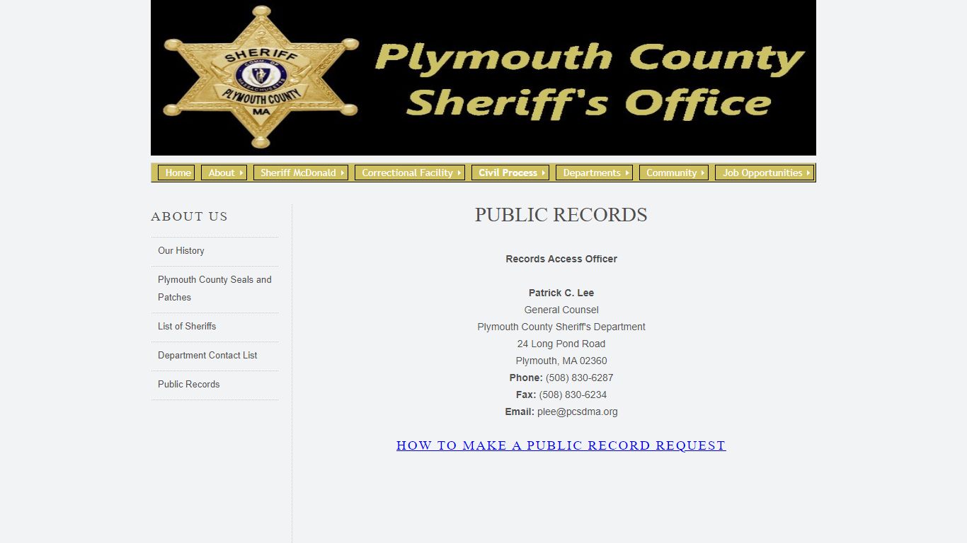 Public Records of the Plymouth County Sheriff's Department